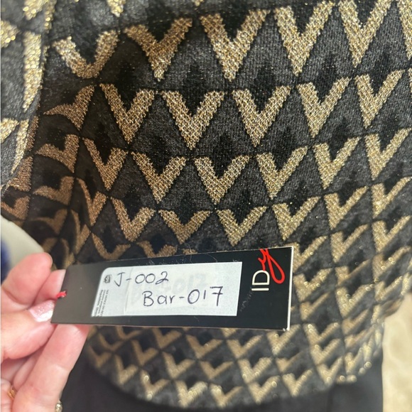 BAR 111 BLACK FITTED BODYCON GOLD METALLIC ART DECO SHORT SLEEVE DRESS SZ LARGE - Picture 7 of 9